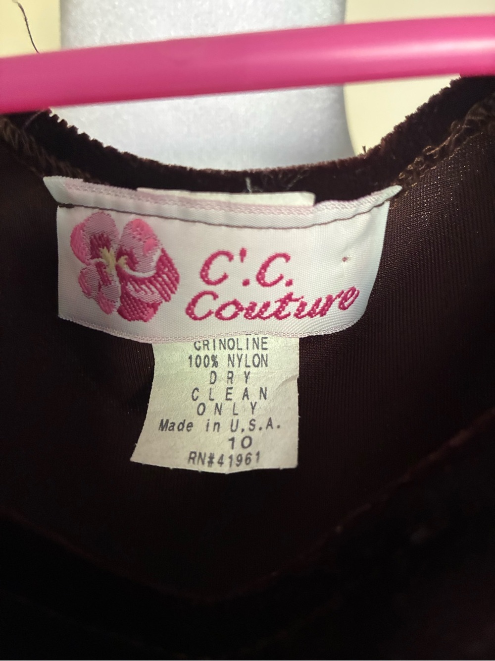 Vintage C.C. Couture Girls Brown Velvet & Floral Embroidered Dress - Picture 4 of 4